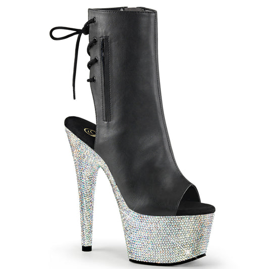 【PLEASER】BEJEWELED-1018DM-7 プラットフォームシューズ Blk Faux Leather/Slv Multi RS【取寄】