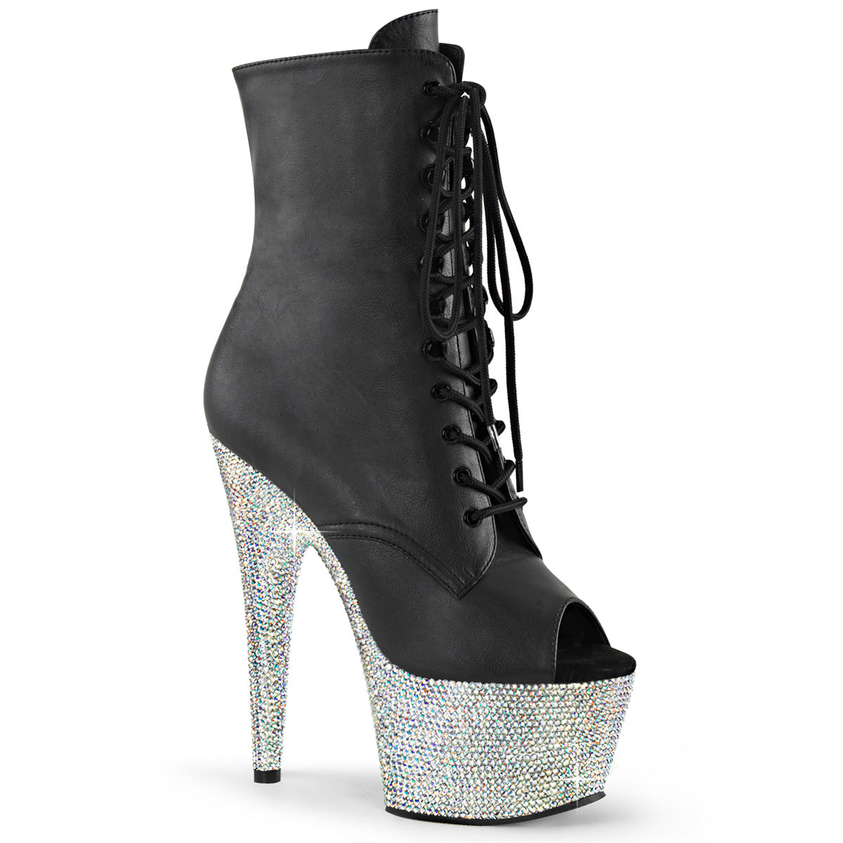 【PLEASER】BEJEWELED-1021-7 シューズ Blk Faux Leather/Slv AB RS【取寄】