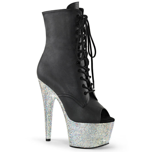 【PLEASER】BEJEWELED-1021-7 プラットフォームシューズ Blk Faux Leather/Slv AB RS【取寄】