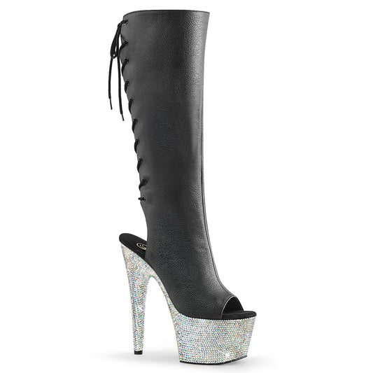 【PLEASER】BEJEWELED-2018-7 プラットフォームシューズ Blk Faux Leather/Slv AB RS【取寄】
