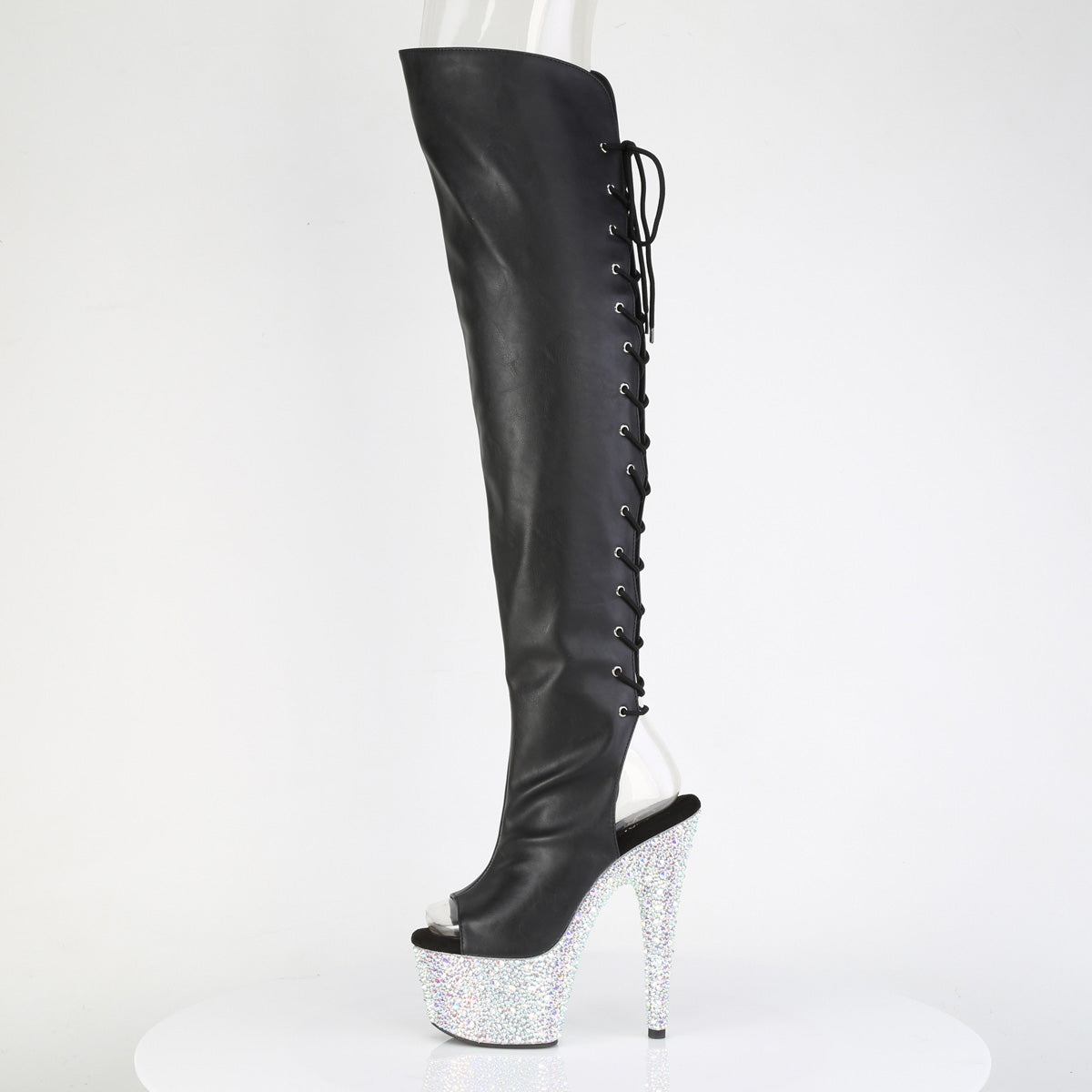 【PLEASER】BEJEWELED-3019MS-7 シューズ Blk Faux Leather/Slv AB RS【取寄】