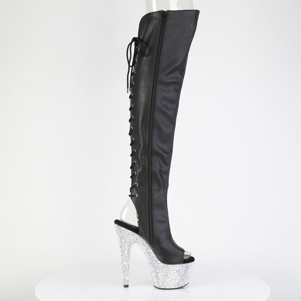 【PLEASER】BEJEWELED-3019MS-7 シューズ Blk Faux Leather/Slv AB RS【取寄】