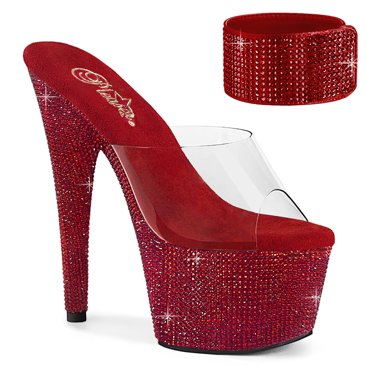 【PLEASER】BEJEWELED-712RS シューズ Clr/Ruby Red RS【取寄】
