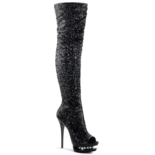 【PLEASER】BLONDIE-R-3011 プラットフォームシューズ Blk Sequins/Blk【取寄】