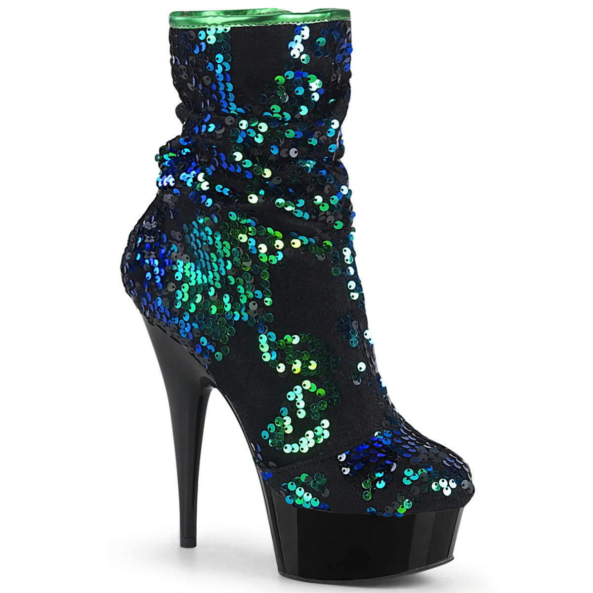【PLEASER】DELIGHT-1004 シューズ Green Iridescent Sequins/Blk【取寄】