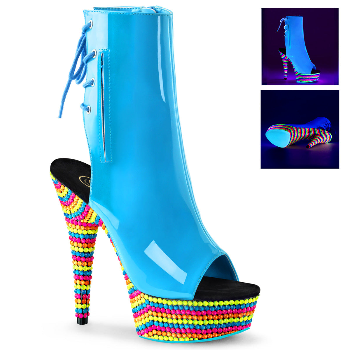 【PLEASER】DELIGHT-1018RBS シューズ Neon Blue Pat/Neon Multi【取寄】