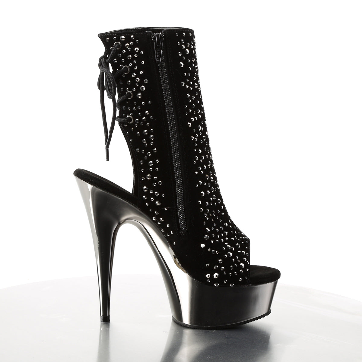 【PLEASER】DELIGHT-1018RS シューズ Blk Velvet-Pewter RS/ Pewter Chrome【取寄】