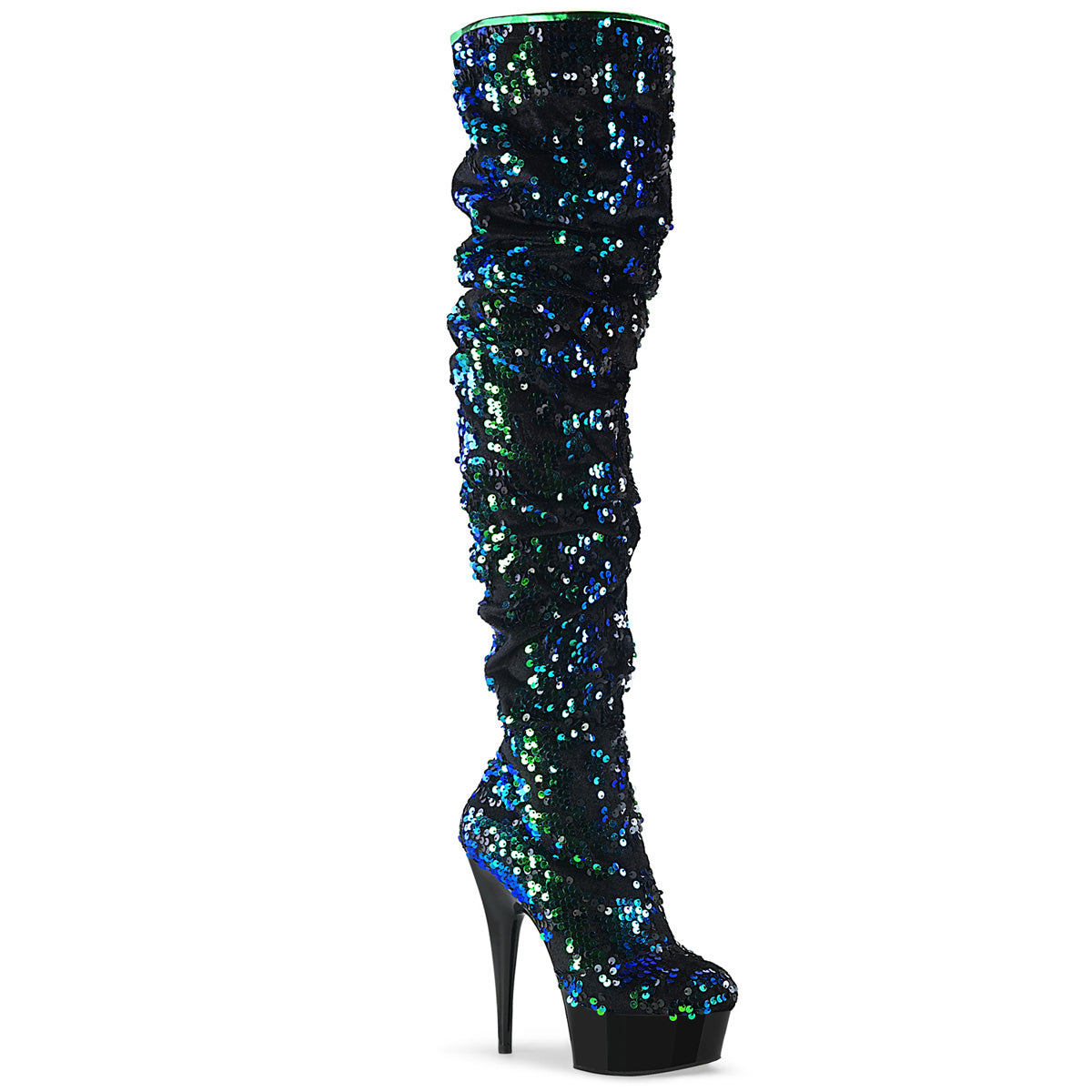 【PLEASER】DELIGHT-3004 シューズ Green Iridescent Sequins/Blk【取寄】