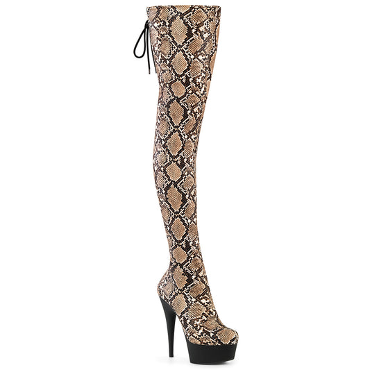 【PLEASER】DELIGHT-3008SP-BT プラットフォームシューズ Tan-Brown Snake Print/Blk Matte【取寄】