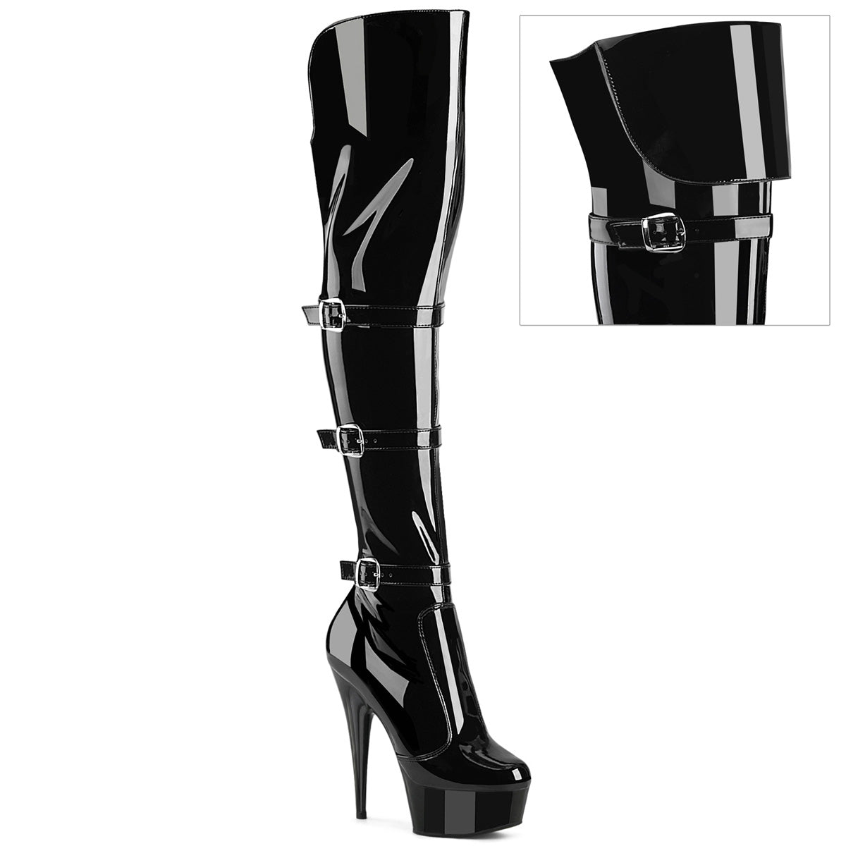 【PLEASER】DELIGHT-3018 シューズ Blk Str. Pat/Blk【取寄】