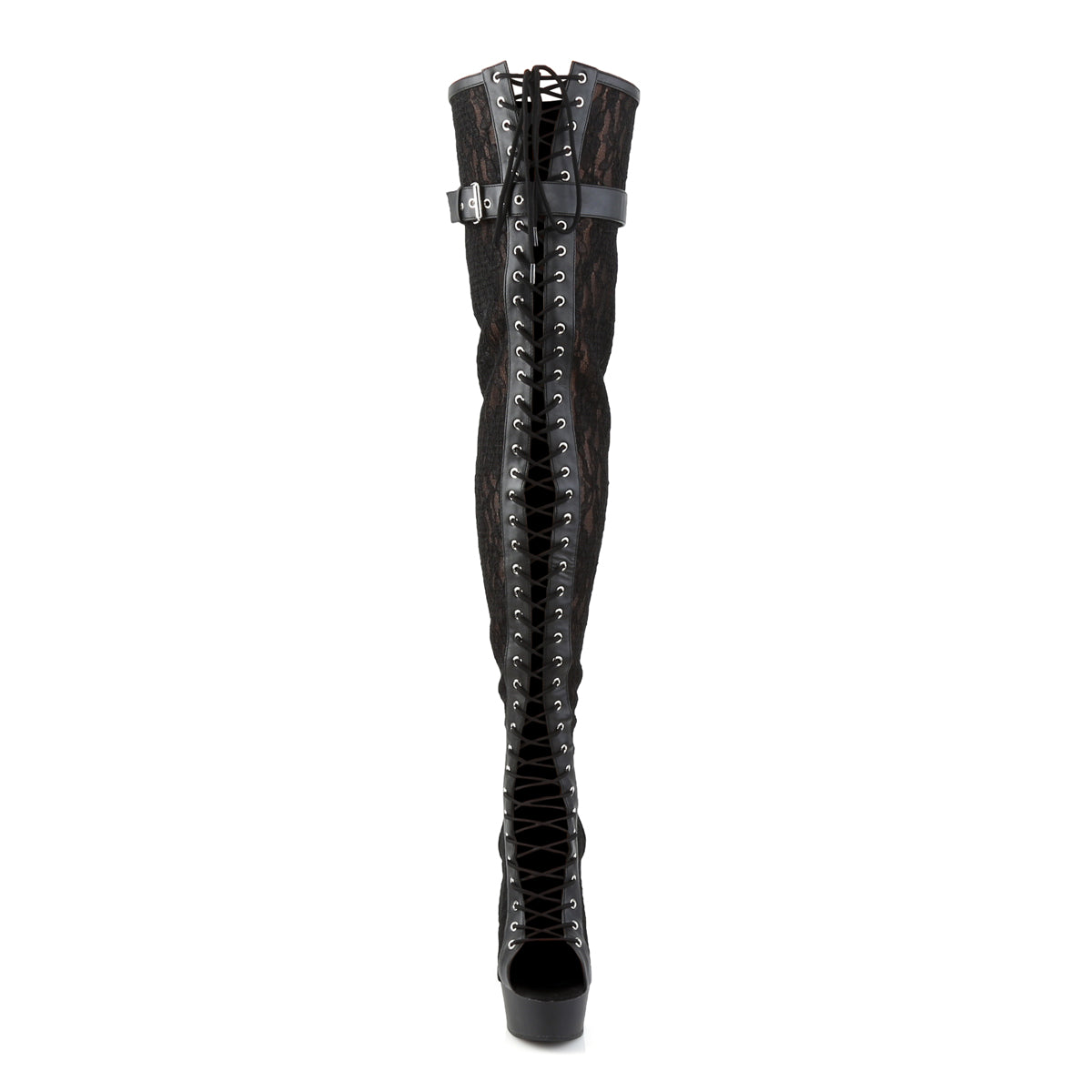 【PLEASER】DELIGHT-3025ML シューズ Blk Faux Leather-Mesh-Lace/Blk Matte【取寄】