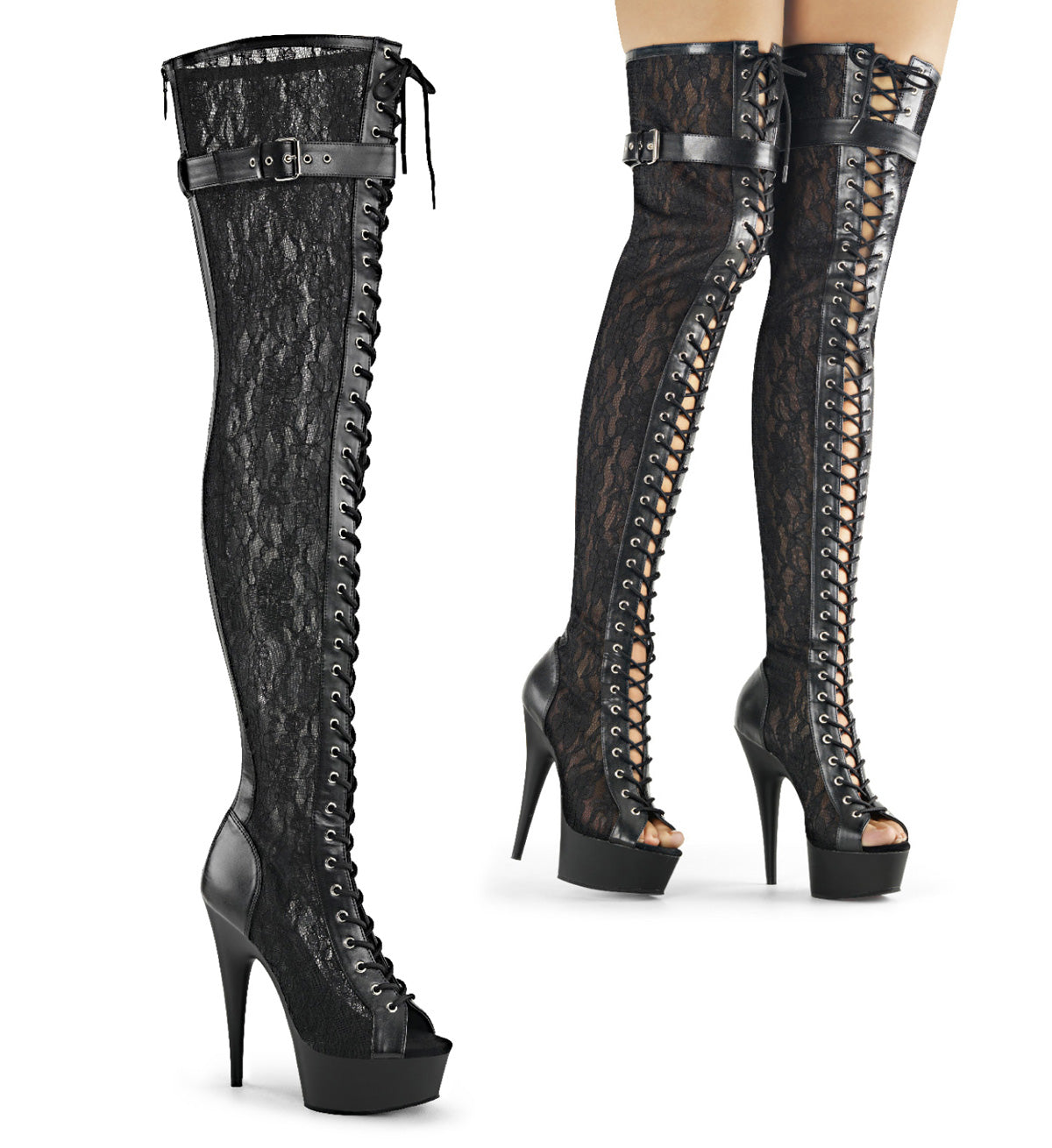 【PLEASER】DELIGHT-3025ML シューズ Blk Faux Leather-Mesh-Lace/Blk Matte【取寄】
