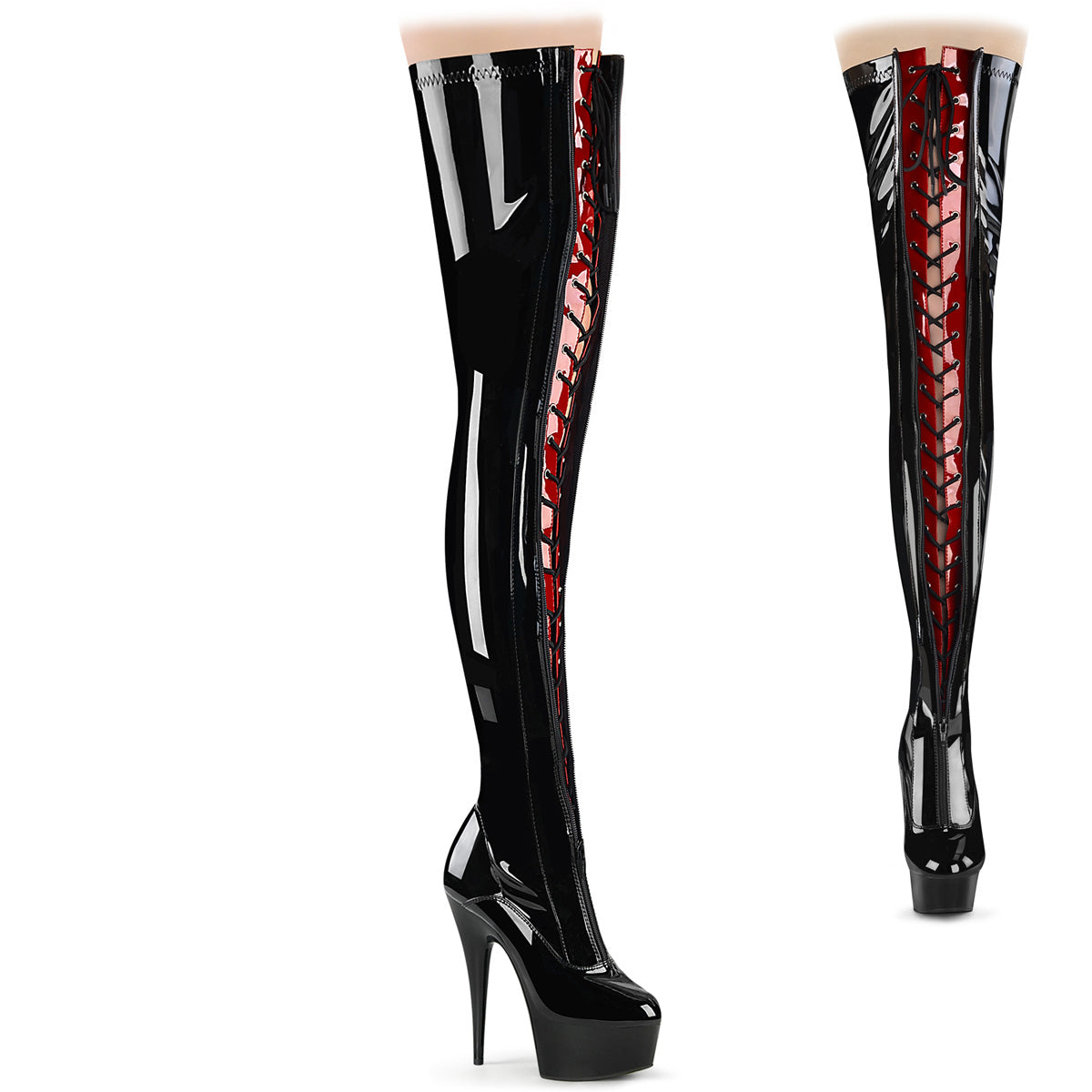 【PLEASER】DELIGHT-3027 シューズ Blk-Red Str. Pat/Blk【取寄】