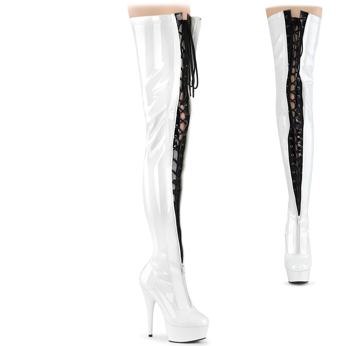 【PLEASER】DELIGHT-3027 シューズ Wht-Blk Str. Pat/Wht【取寄】