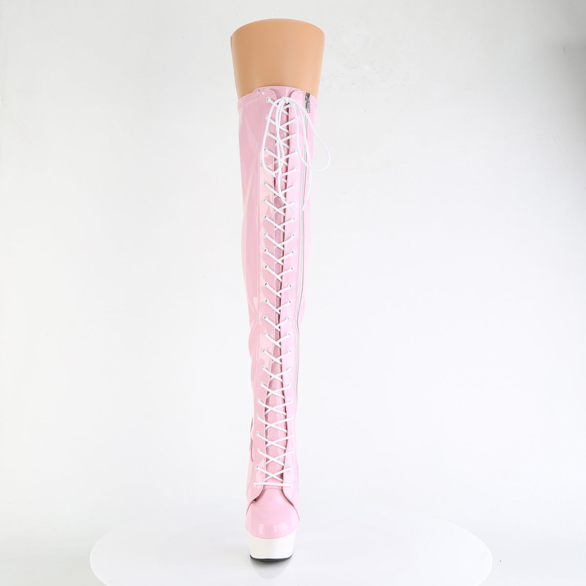 【PLEASER】DELIGHT-3029 シューズ B. Pink Str Hologram Pat/Wht Matte【取寄】