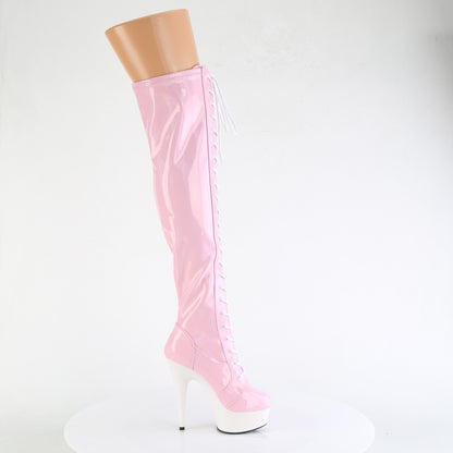 【PLEASER】DELIGHT-3029 シューズ B. Pink Str Hologram Pat/Wht Matte【取寄】