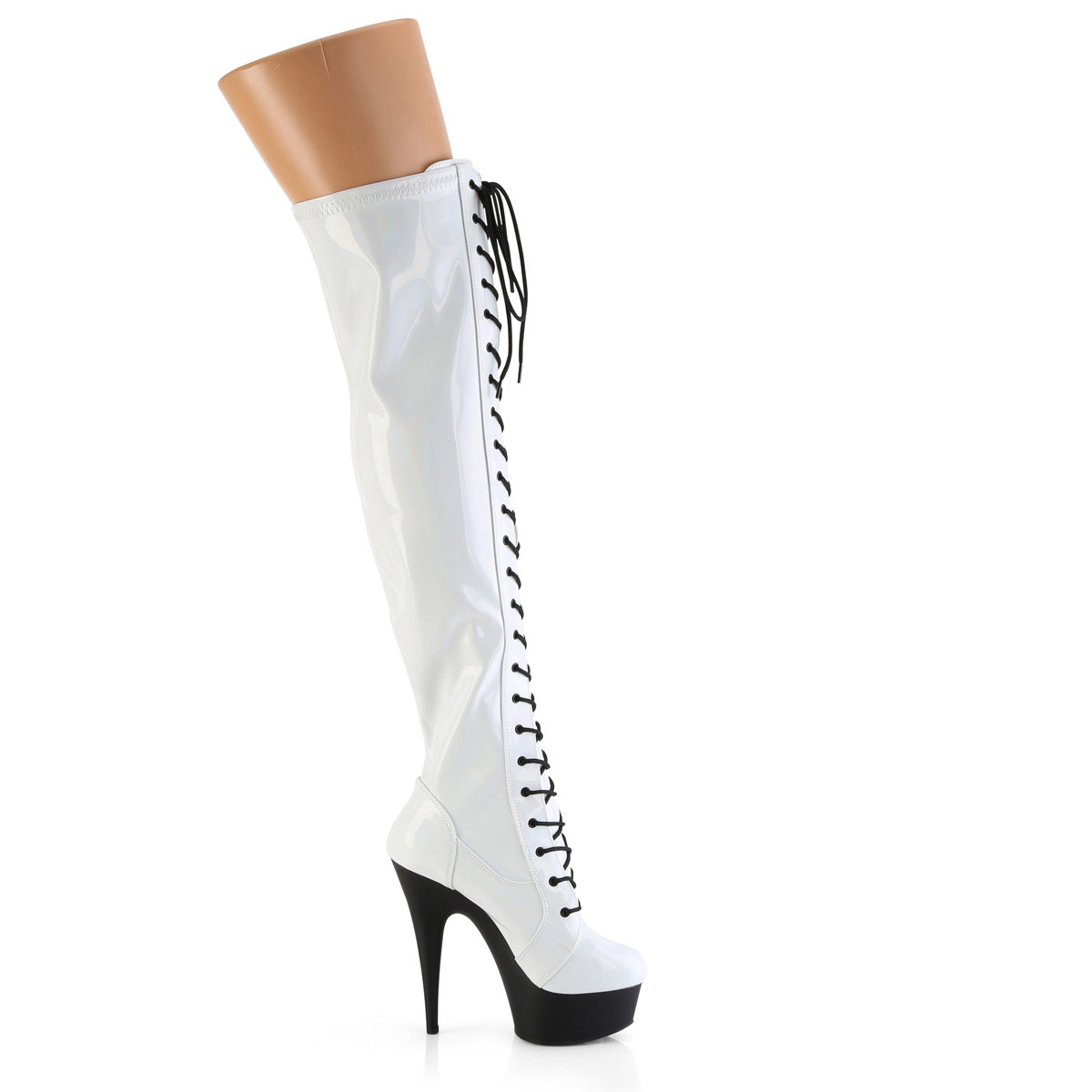 【PLEASER】DELIGHT-3029 シューズ Wht Str Hologram Pat/Blk Matte【取寄】