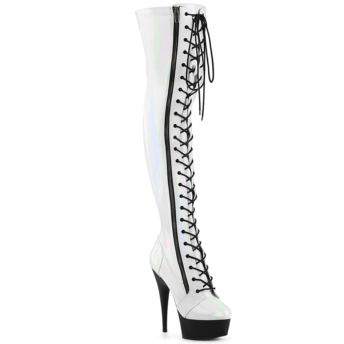 【PLEASER】DELIGHT-3029 シューズ Wht Str Hologram Pat/Blk Matte【取寄】