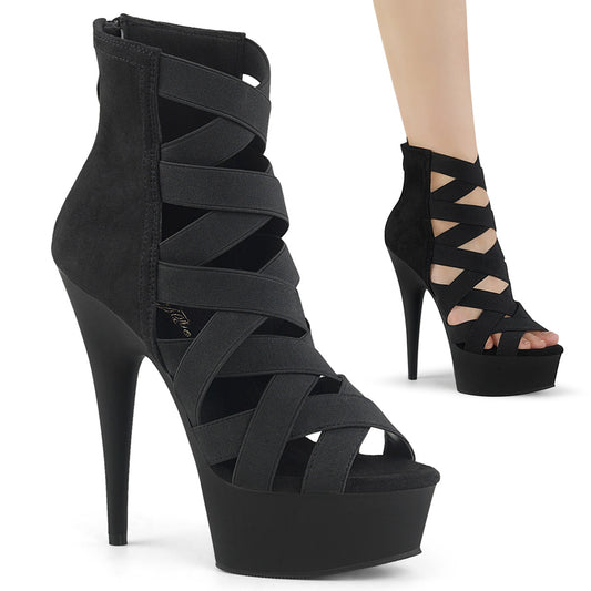 【PLEASER】DELIGHT-600-24 プラットフォームシューズ Blk Elastic Band-Faux Suede/Blk Matte【取寄】