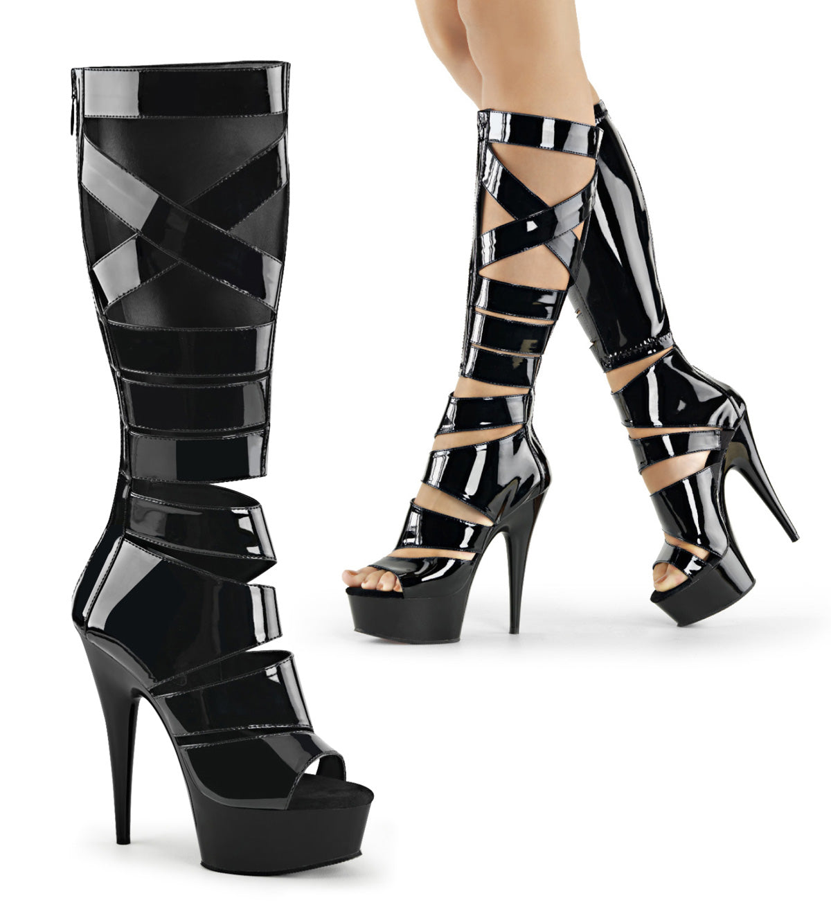 【PLEASER】DELIGHT-600-49 シューズ Blk Str Pat/Blk【取寄】