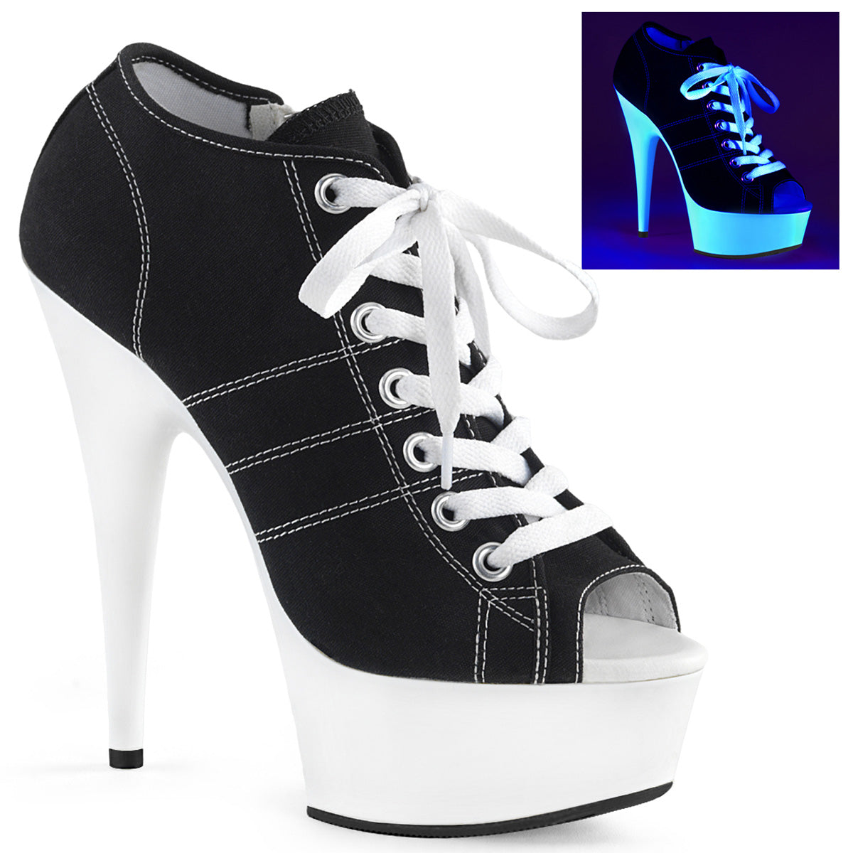 【PLEASER】DELIGHT-600SK-01 シューズ Blk Canvas/Neon White【取寄】