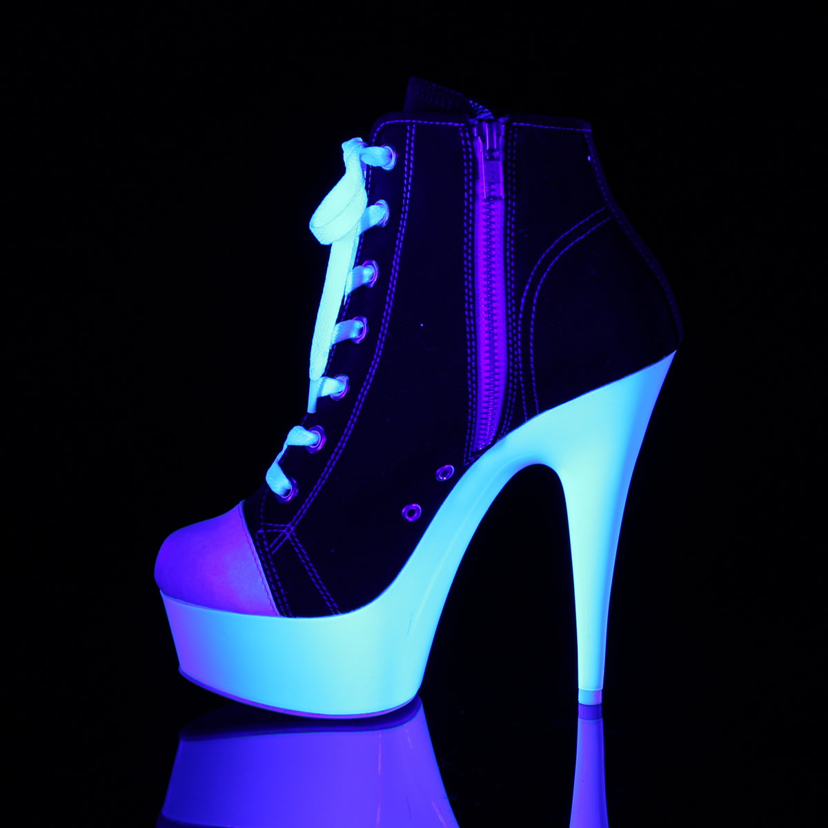 【PLEASER】DELIGHT-600SK-02 シューズ Blk Canvas/Neon White【取寄】