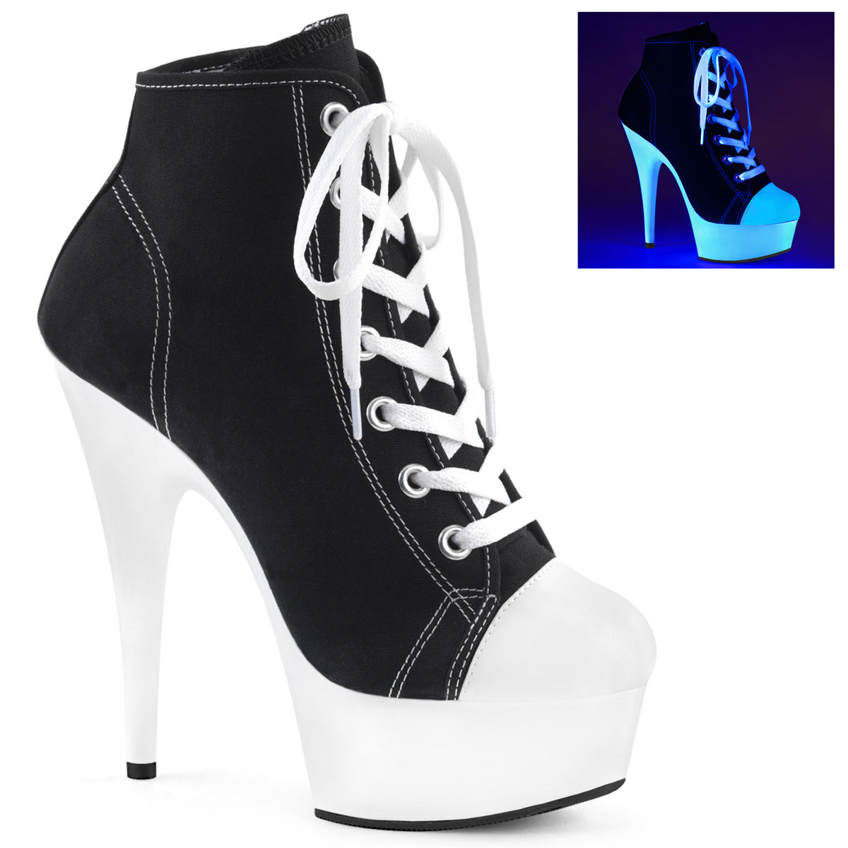 【PLEASER】DELIGHT-600SK-02 シューズ Blk Canvas/Neon White【取寄】