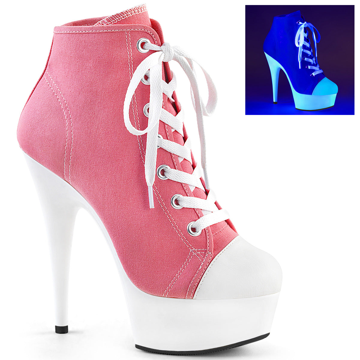【PLEASER】DELIGHT-600SK-02 シューズ Pink Canvas/Neon White【取寄】
