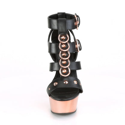 【PLEASER】DELIGHT-658 シューズ Blk Faux Leather/Rose Gold Chrome【取寄】