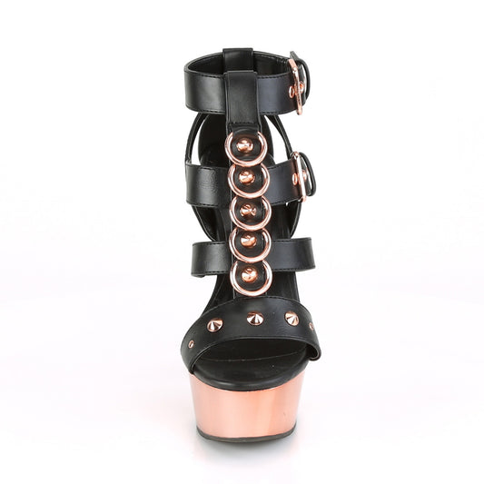 【PLEASER】DELIGHT-658 プラットフォームシューズ Blk Faux Leather/Rose Gold Chrome【取寄】