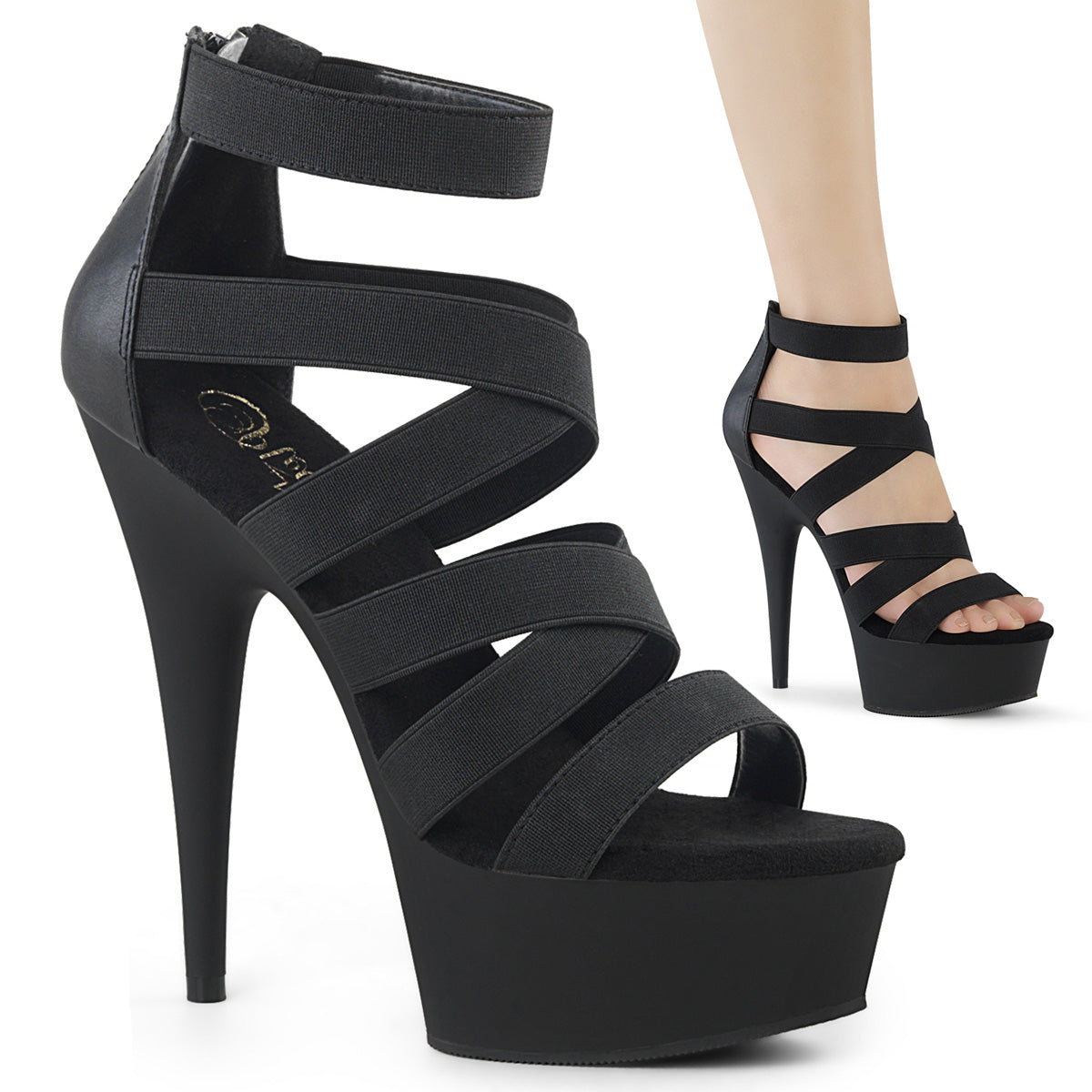 【PLEASER】DELIGHT-659 シューズ Blk Elastic Band-Faux Leather/Blk Matte【取寄】