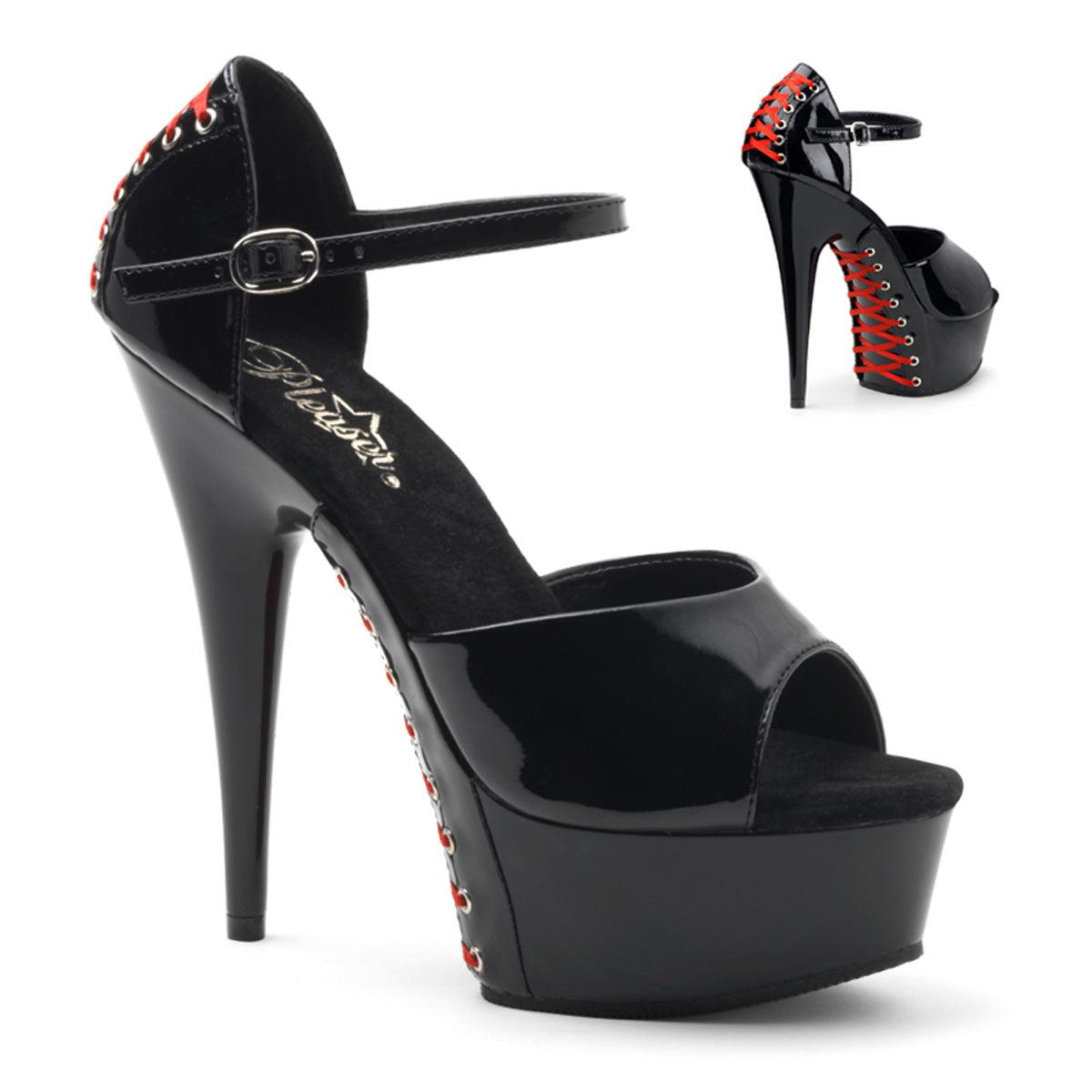 【PLEASER】DELIGHT-660FH シューズ Blk Pat/Blk (Red Lace)【取寄】
