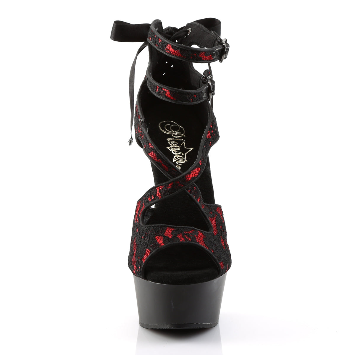 【PLEASER】DELIGHT-678LC シューズ Red Satin-Lace/Blk Matte【取寄】