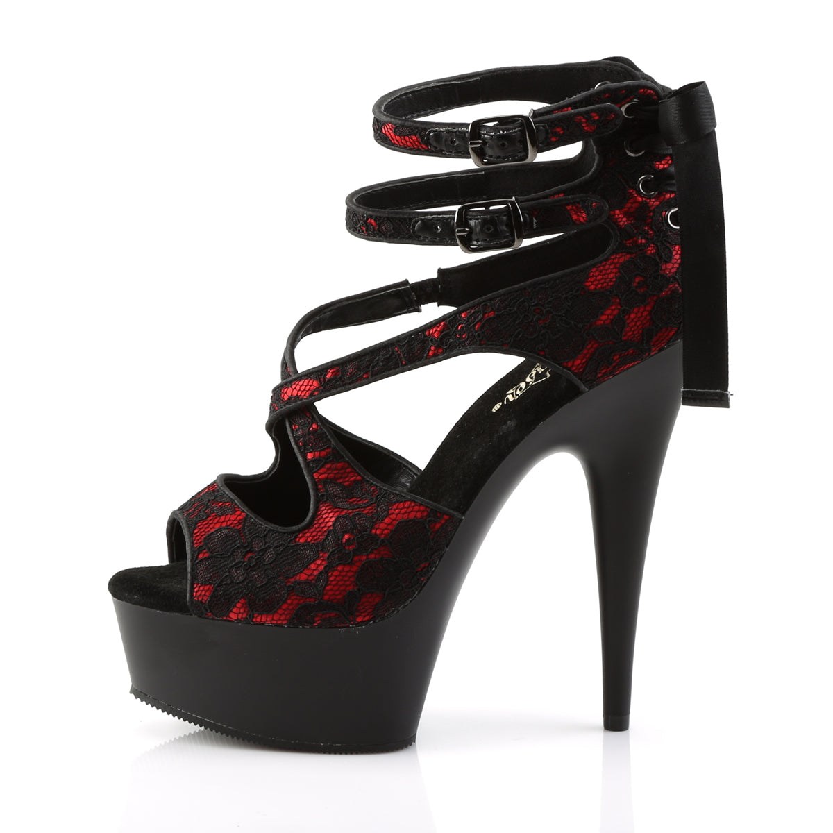 【PLEASER】DELIGHT-678LC シューズ Red Satin-Lace/Blk Matte【取寄】