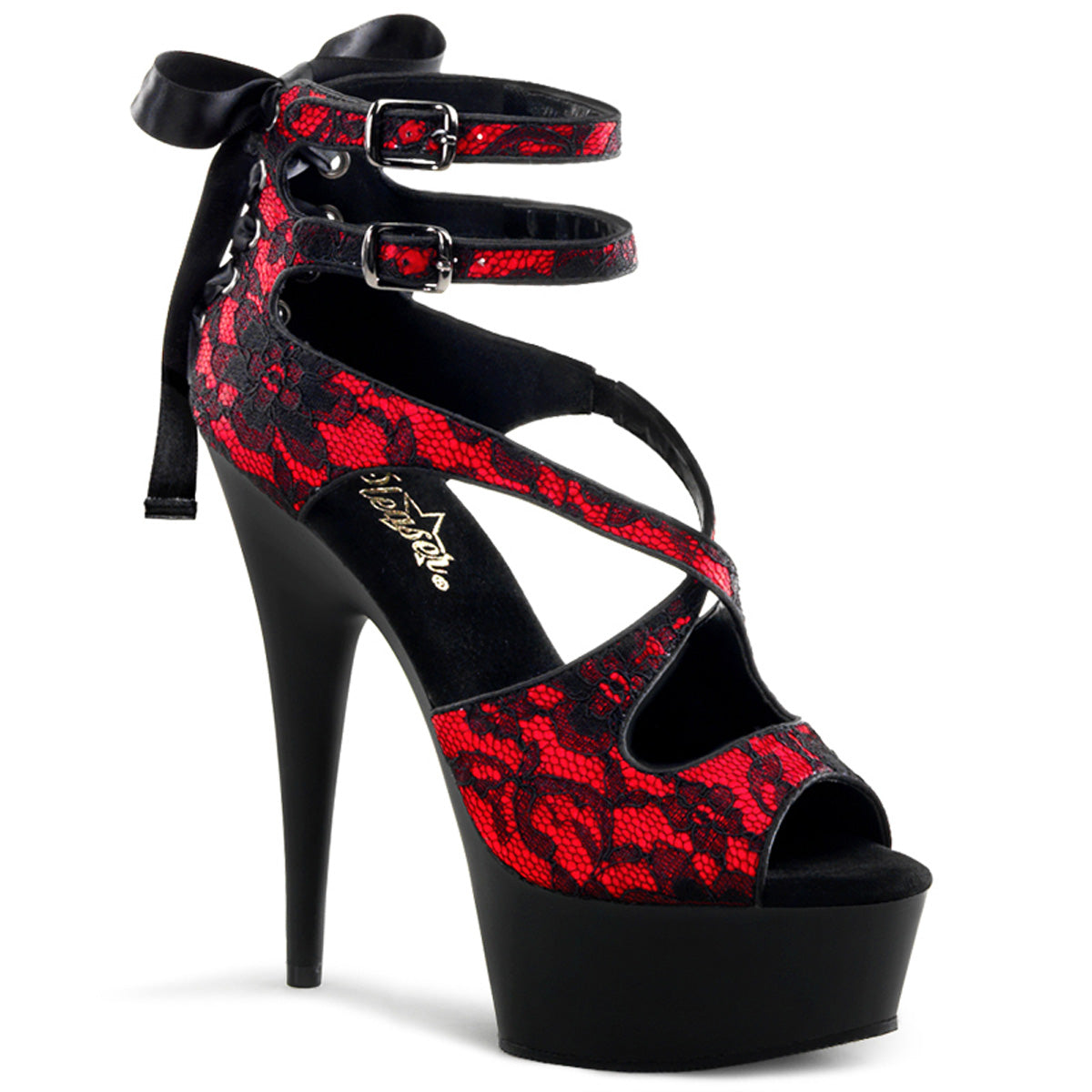 【PLEASER】DELIGHT-678LC シューズ Red Satin-Lace/Blk Matte【取寄】
