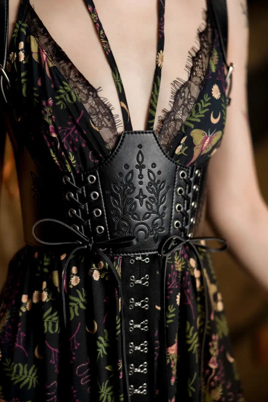 【RESTYLE】月と星の刺繍 レースアップ ウエストハーネス ゴシックHEMLOCK LACE UP HARNESS