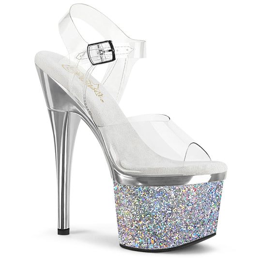 【PLEASER】ESTEEM-708CHLG プラットフォームシューズ Clr/Slv Chrome-Multi Glitter【取寄】
