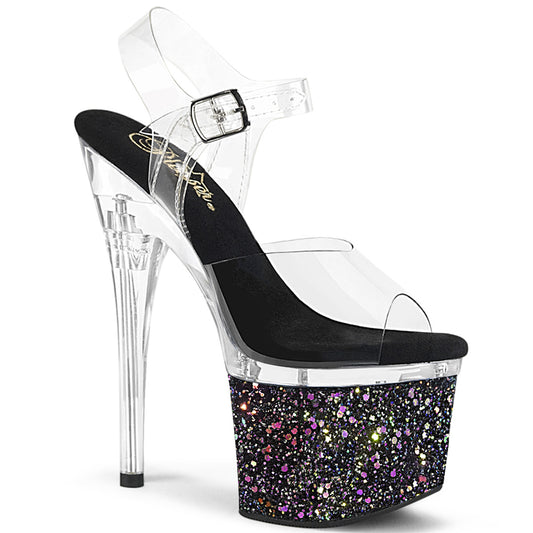 【PLEASER】ESTEEM-708LG プラットフォームシューズ Clr/Clr-Blk Multi Glitter【取寄】