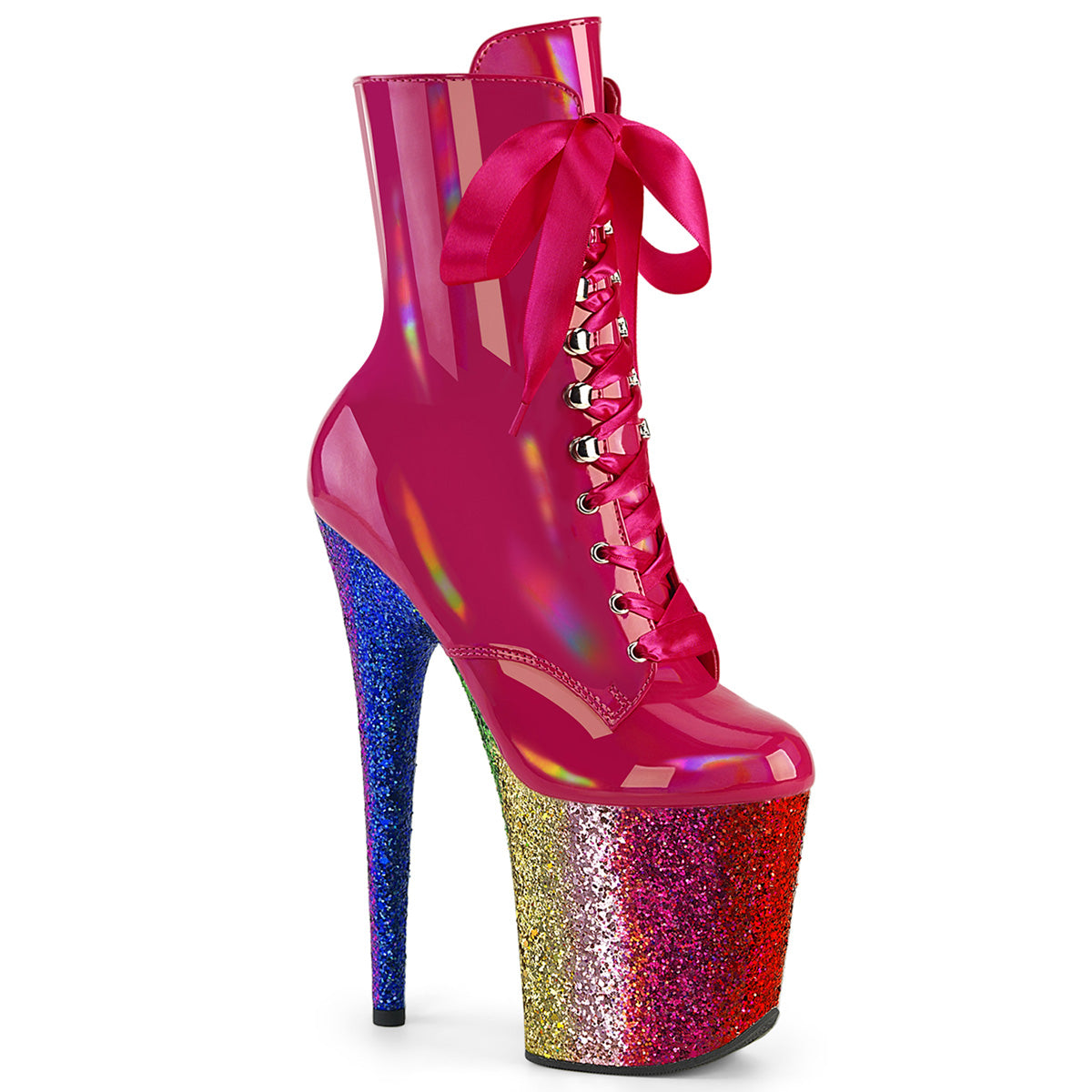 【PLEASER】FLAMINGO-1020HG シューズ H. Pink Holo Pat/Rainbow Glitter【取寄】