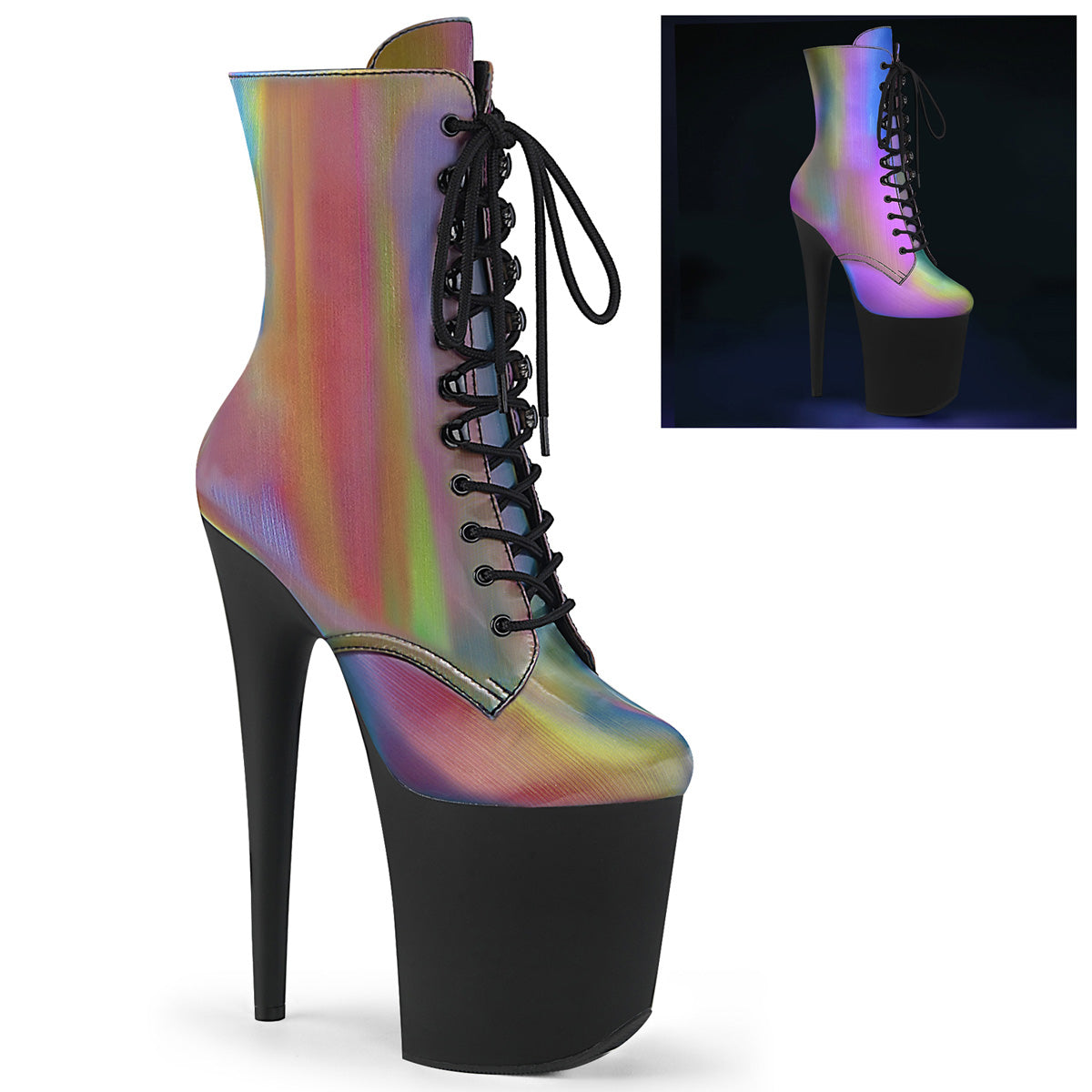 【PLEASER】FLAMINGO-1020REFL シューズ Rainbow Reflective/Blk Matte【取寄】