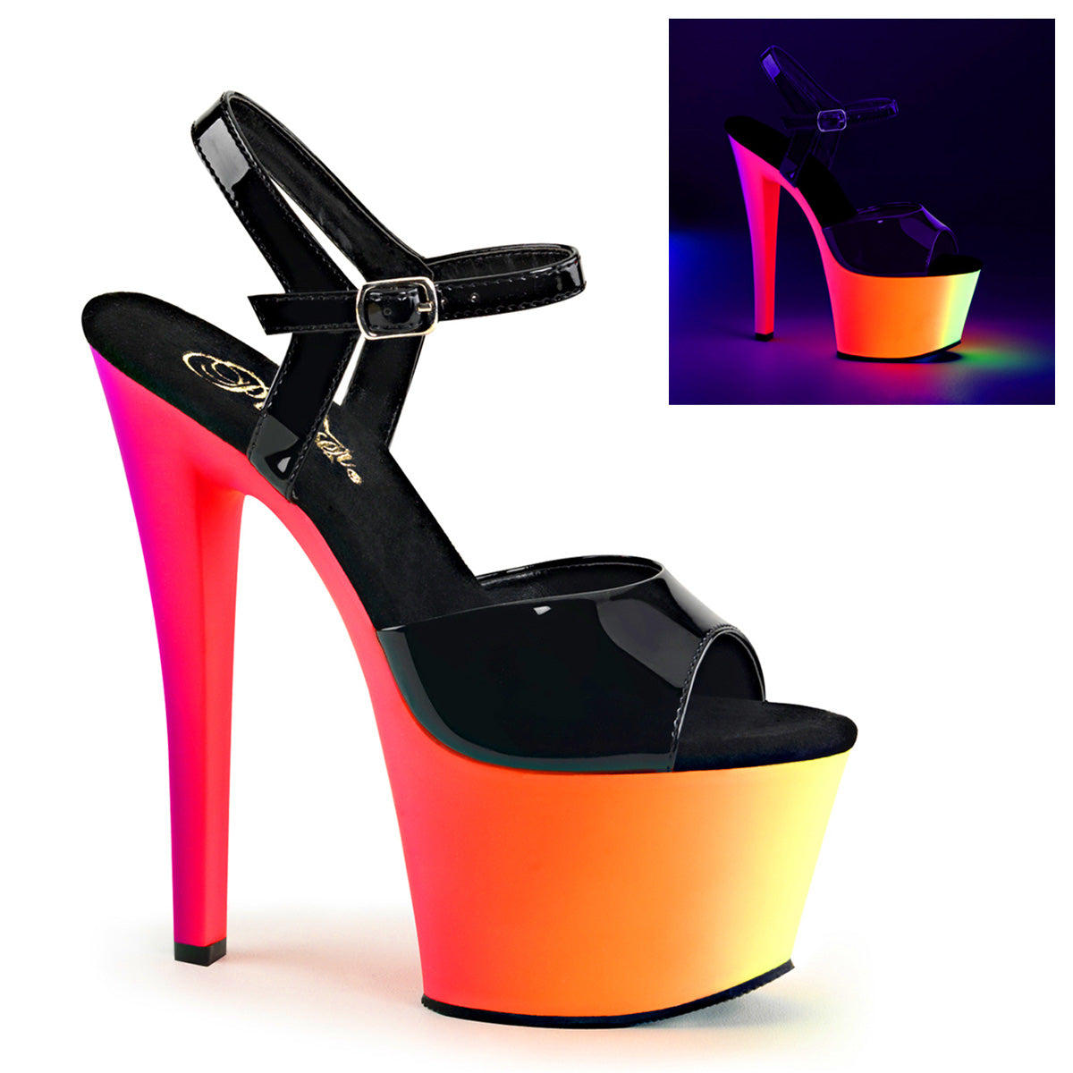【PLEASER】RAINBOW-309UV シューズ Blk Pat/Neon Multi【取寄】