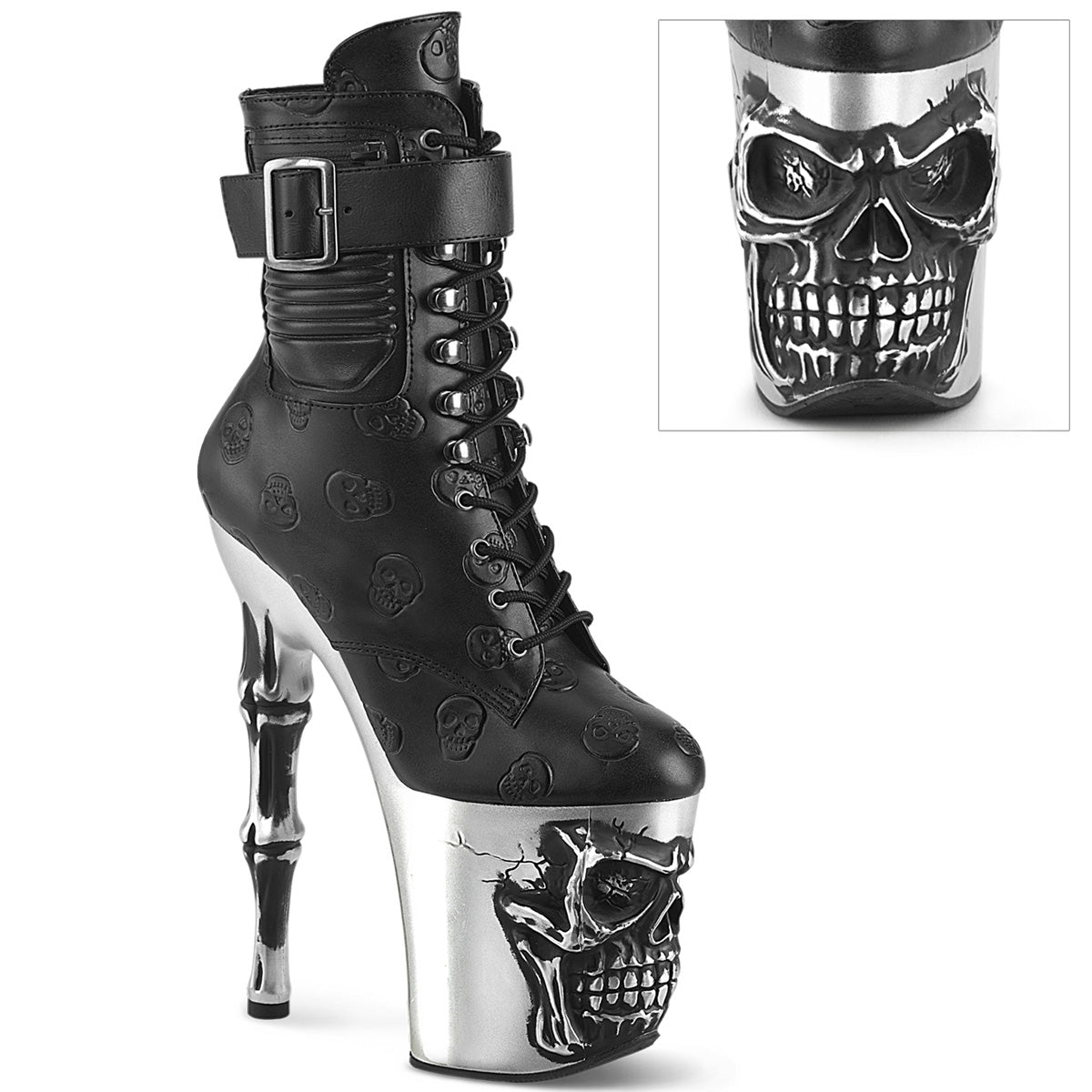 【PLEASER】RAPTURE-1020STR-02 シューズ Blk Faux Leather/Slv Matte-Rubbed Blk【取寄】
