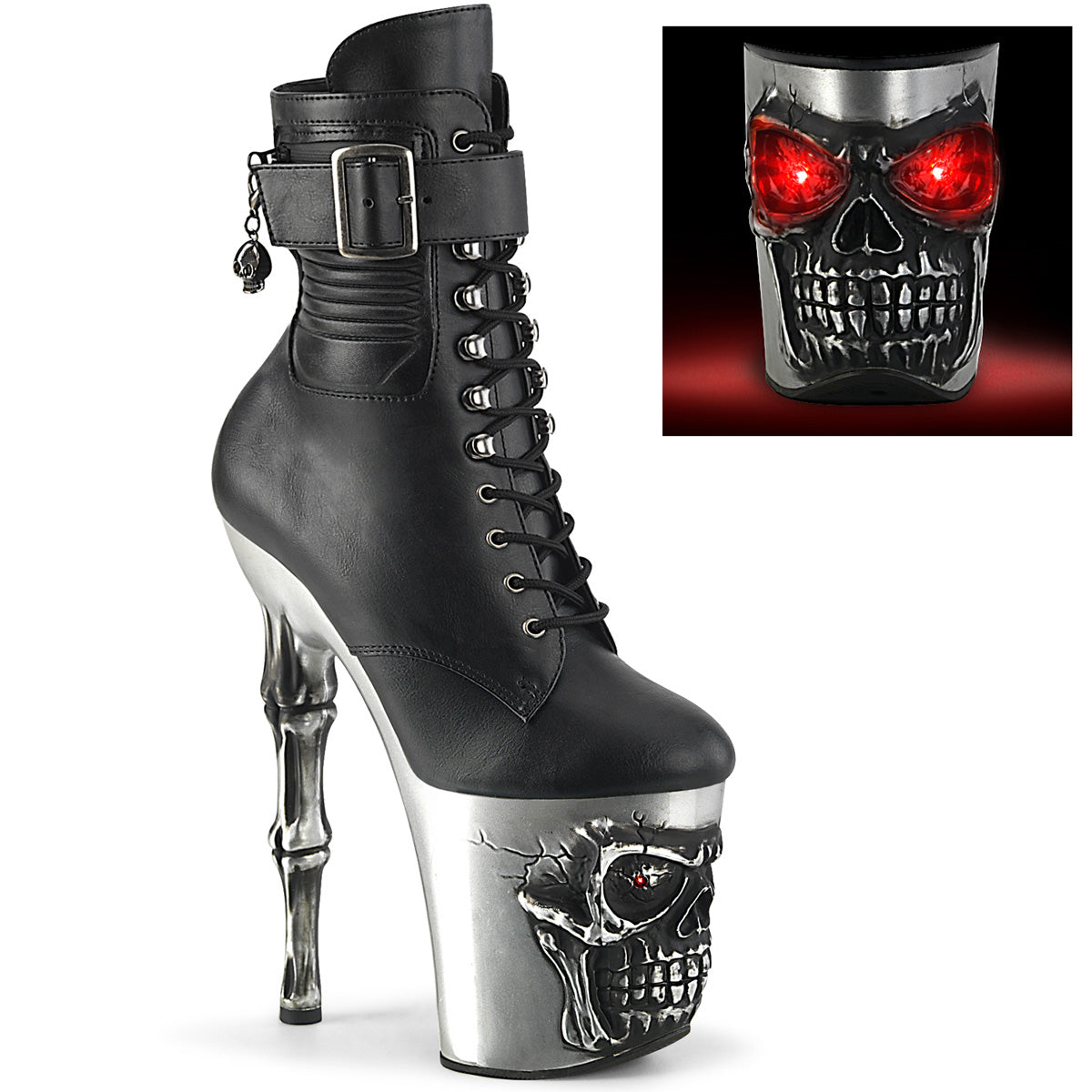 【PLEASER】RAPTURE-1020STR-LT シューズ Blk Faux Leather/Slv Matte-Rubbed Blk【取寄】