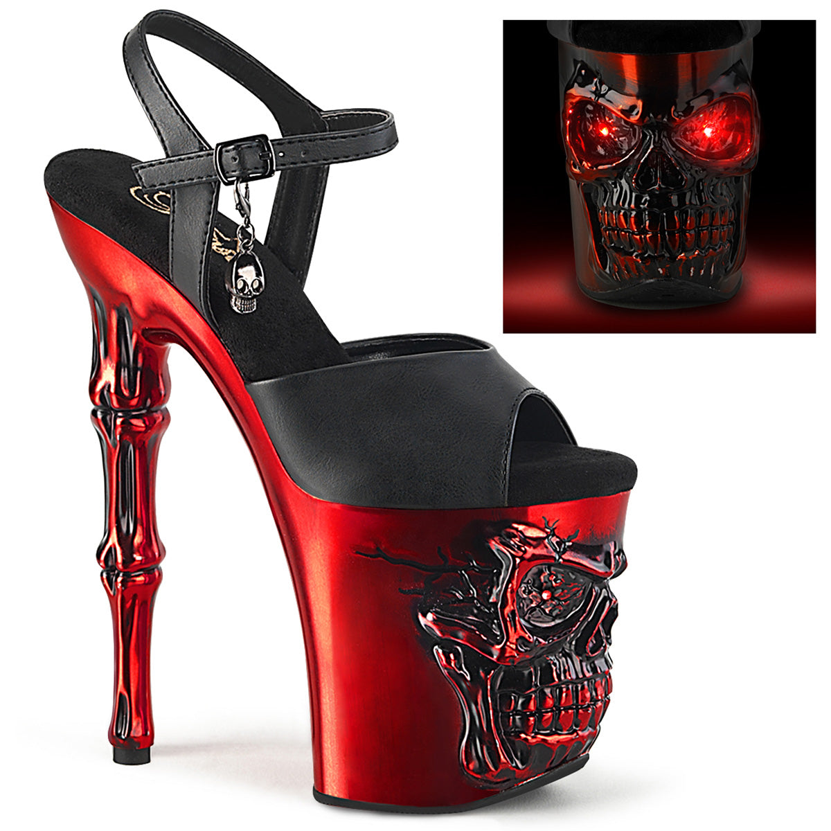 【PLEASER】RAPTURE-809-LT シューズ Blk Faux Leather/Satin Red Chrome【取寄】