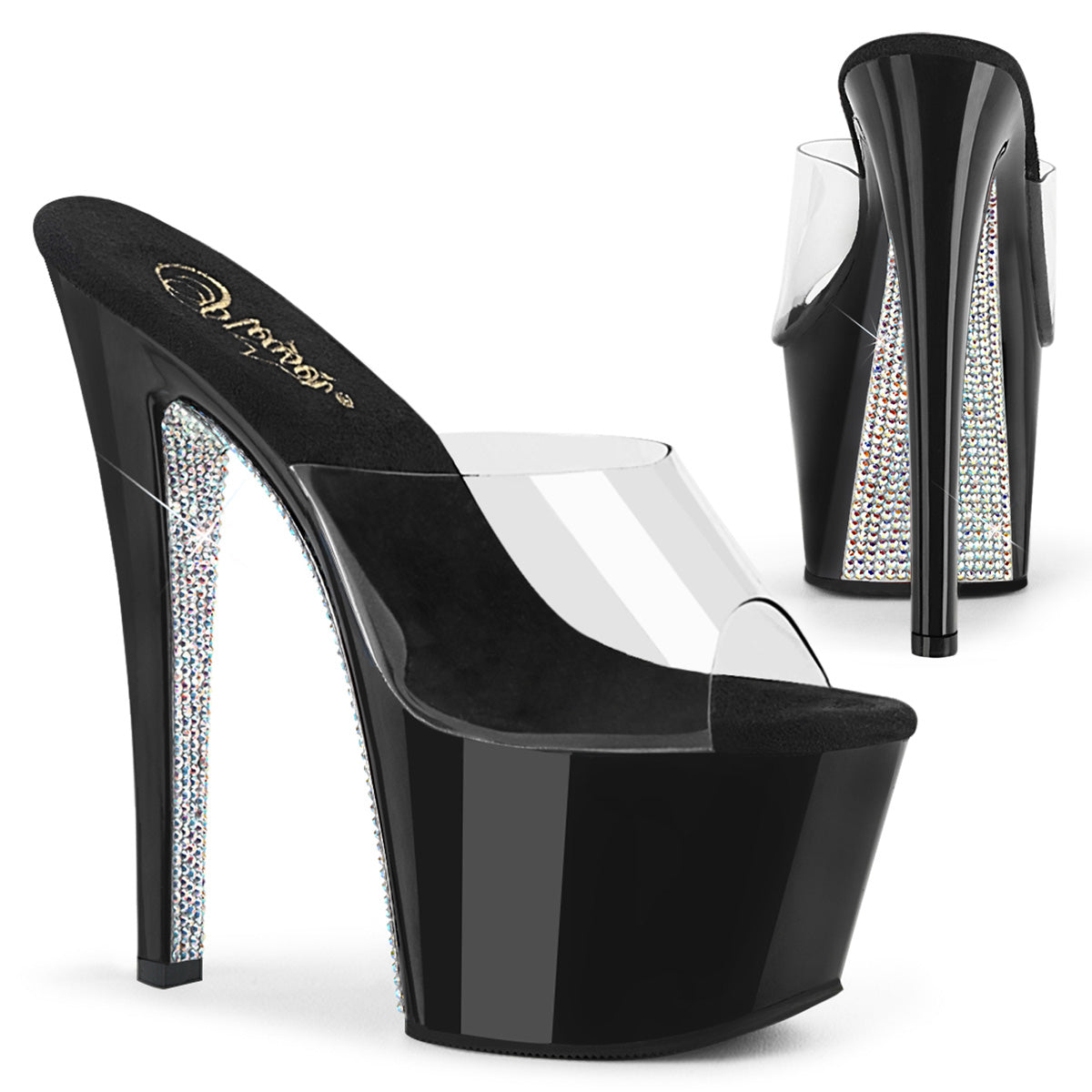 【PLEASER】SKY-301CRS シューズ Clr/Blk-Slv AB Rhinestone【取寄】
