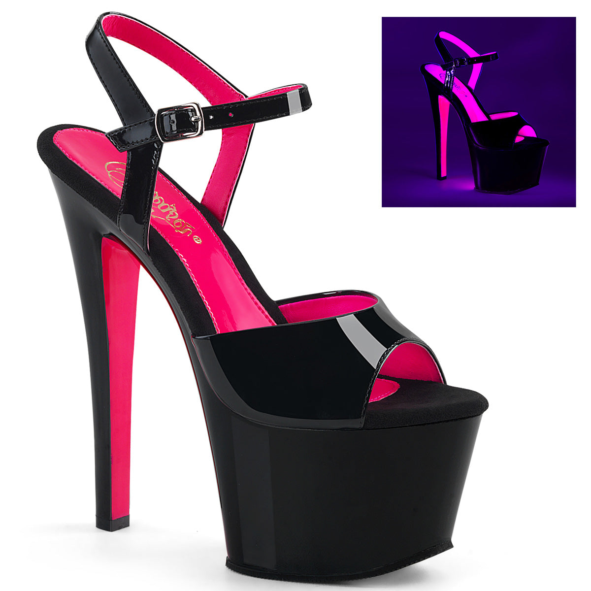 【PLEASER】SKY-309TT シューズ Blk Pat/Blk-Neon H. Pink【取寄】
