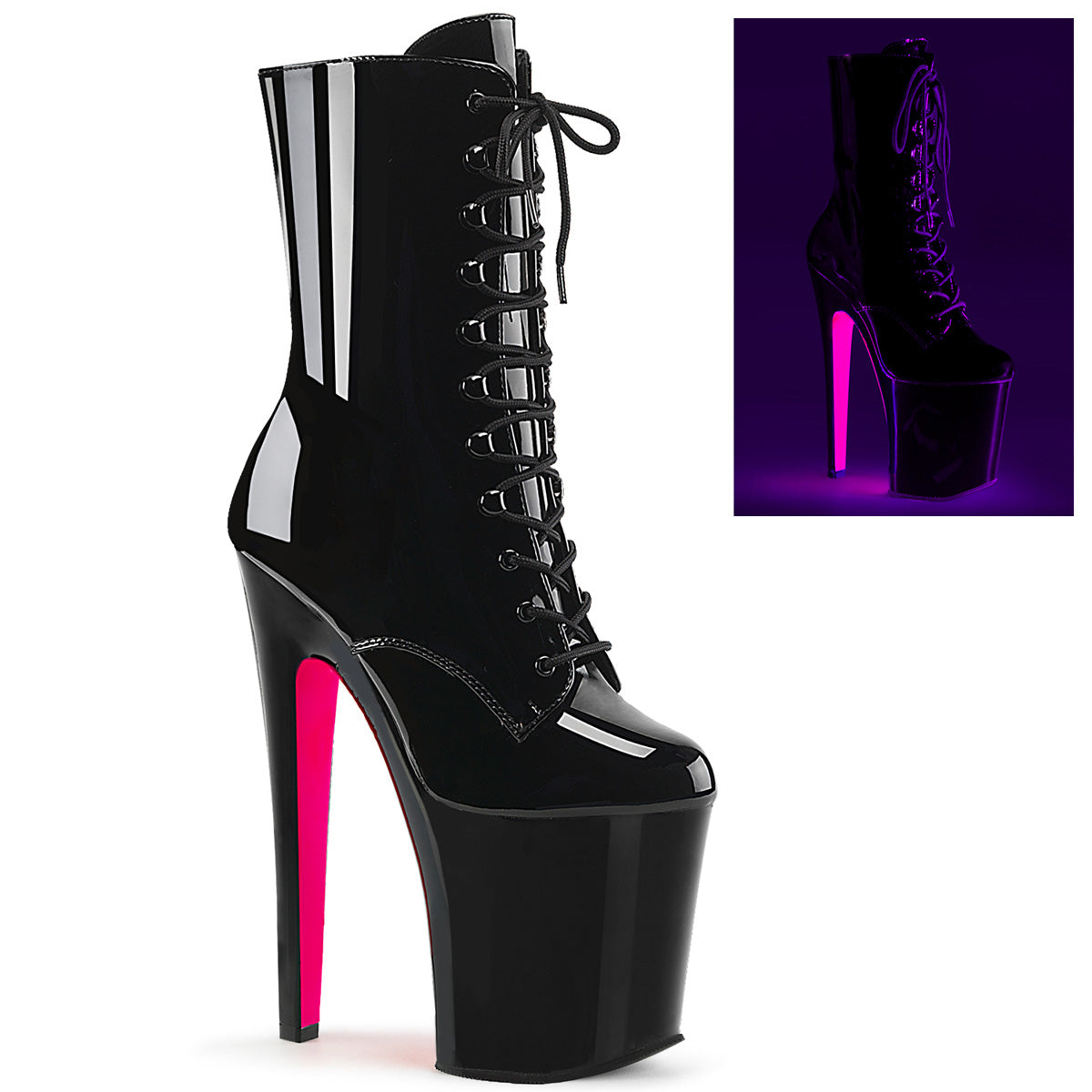 【PLEASER】XTREME-1020TT シューズ Blk Pat/Blk-Neon H. Pink【取寄】
