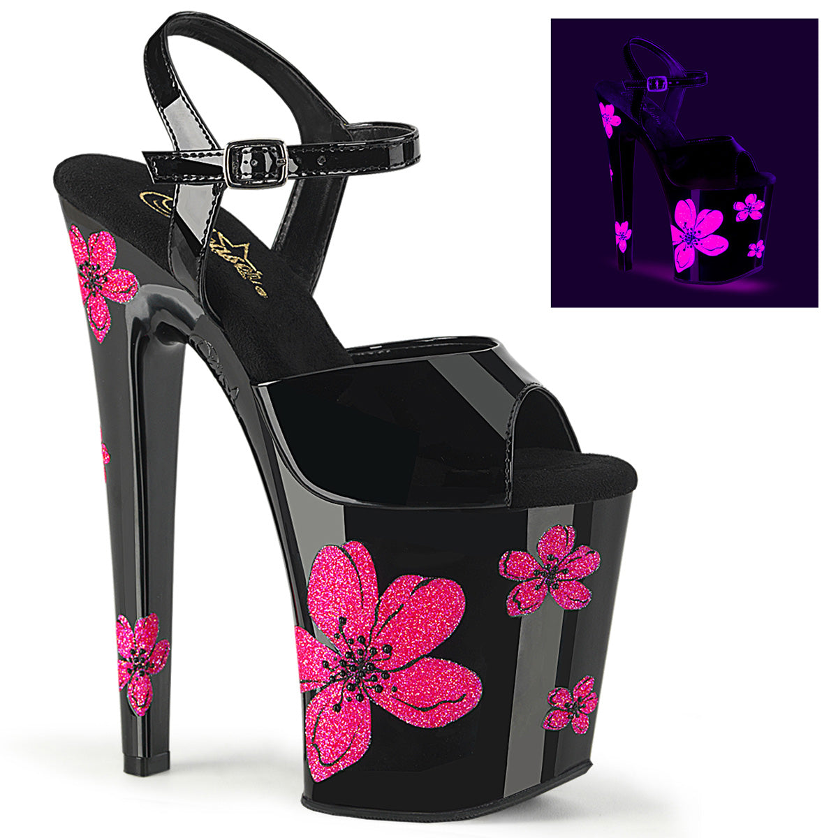 【PLEASER】XTREME-809HB シューズ Blk Pat/Blk-Neon Pink【取寄】