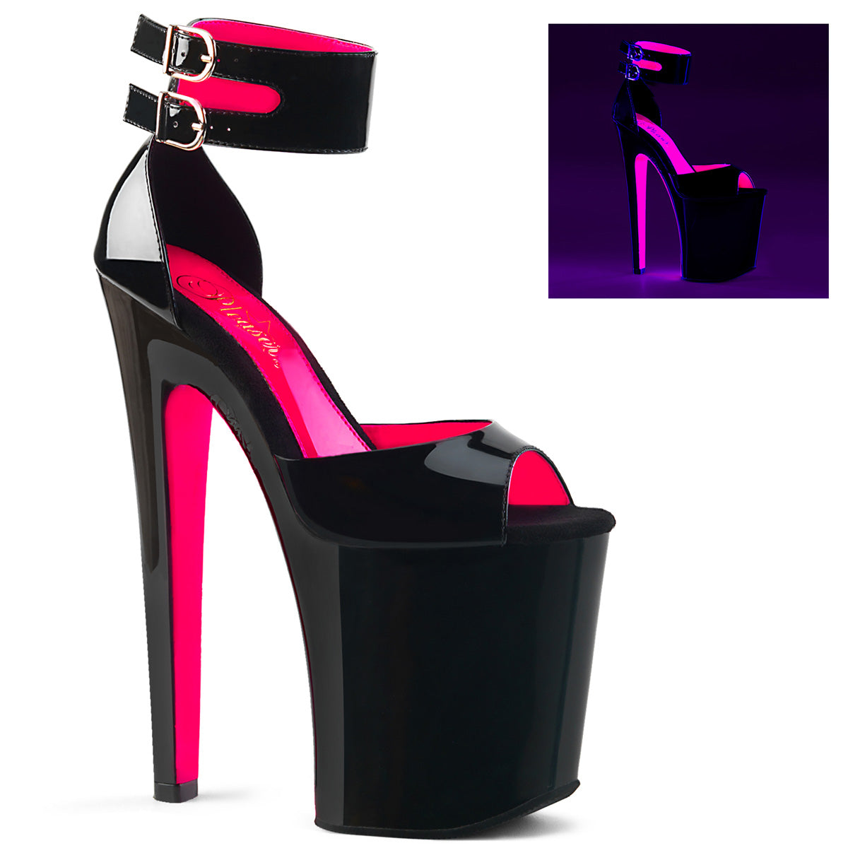 【PLEASER】XTREME-875TT シューズ Blk Pat-Neon H. Pink/Blk【取寄】