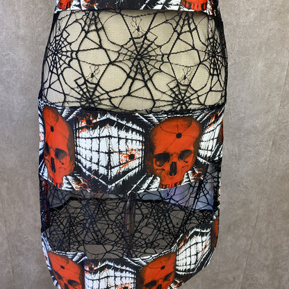 RED SKULLS/BLACK SPIDER WEB LACE STRIP DRESS